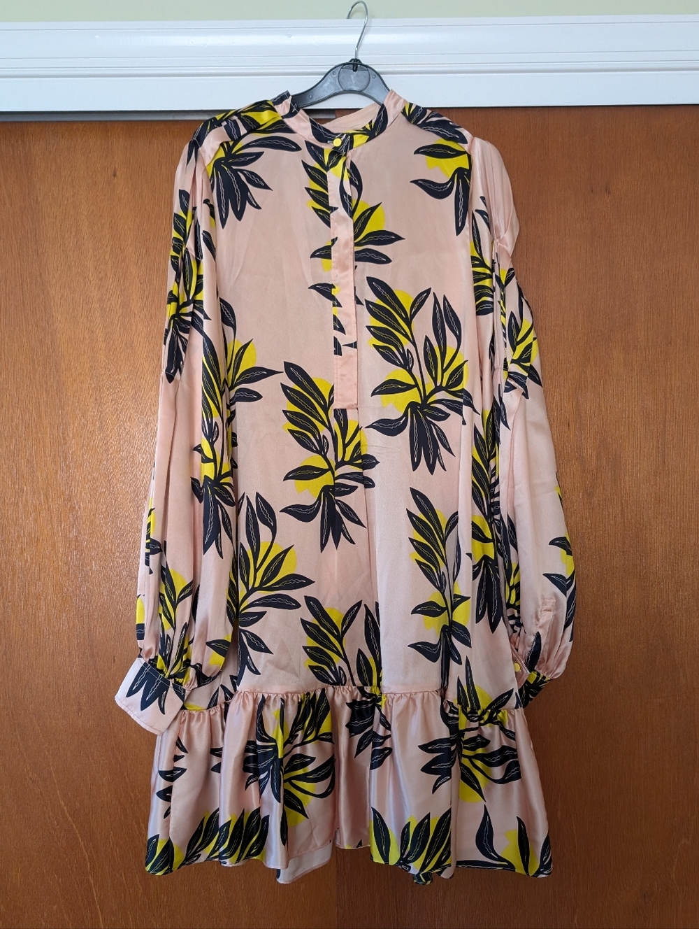 Roksanda Peach Long-Sleeve Floral Ruffle Dress 100% Silk